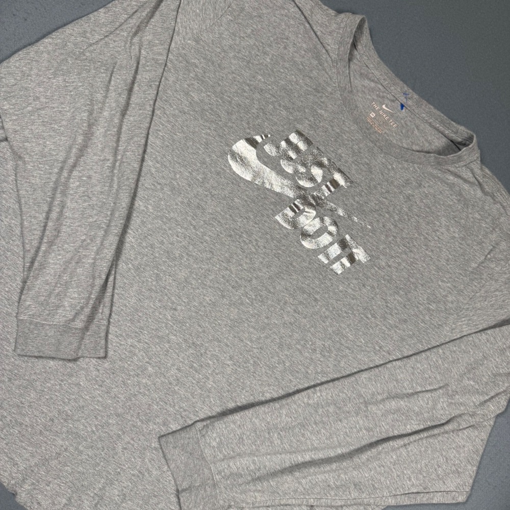 Nike Long Sleeve Shirt Mens 4XL Gray Silver Foil Just Do It Graphic Tee Big Tall - Picture 3 of 11